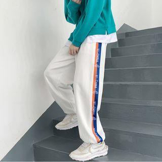 Lettering Striped Wide-leg Sweatpants