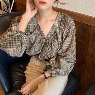 Plaid Blouse Plaid - Brown - One Size