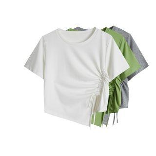 Short Sleeve Drawstring Asymmetrical T-shirt