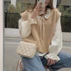 Sweater Vest / Ruffle Trim Blouse / Set