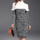 Ruffle Trim Long-sleeve Sheath Knit Dress