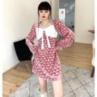 Long-sleeve Bow-accent Heart Patterned Dress
