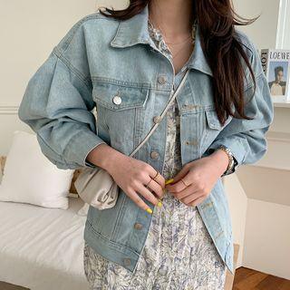 Balloon-sleeve Denim Trucker Jacket Light Blue - One Size