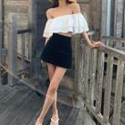 Short-sleeve Ruffled Off-shoulder Crop Top
