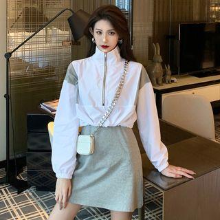 Color Panel Zip Top / Plain Skirt
