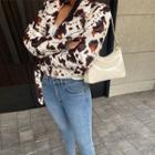 Cow-printed Faux-leather Jacket Brown - One Size
