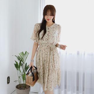 Shirtwaist Ruffled Floral Chiffon Dress