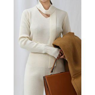 Tie-detail Wool Blend Knit Top