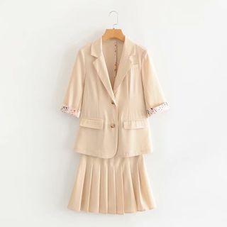 Set: 3/4-sleeve Blazer + Pleated Mini A-line Skirt
