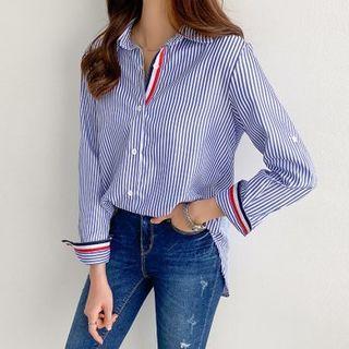 Tab-sleeve Dip-back Stripe Shirt