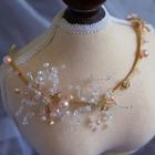 Wedding Rhinestone Faux Pearl Headpiece Gold Necklace - One Size