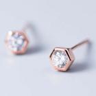 925 Sterling Silver Hexagon Rhinestone Stud Earring S925 Silver - 1 Pair - Rose Gold - One Size