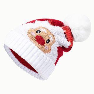 Santa Claus Print Beanie 1608 - Christmas Hat - Red - One Size