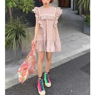 Ruffled-trim Floral Print A-line Dress As Shown In Figure - One Size