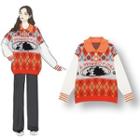 Argyle Pattern Sweater Red - One Size