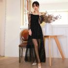 Long-sleeve Off Shoulder A-line Maxi Dress