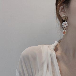 Gemstone Flower Drop Earring 1 Pair - Gold - One Size