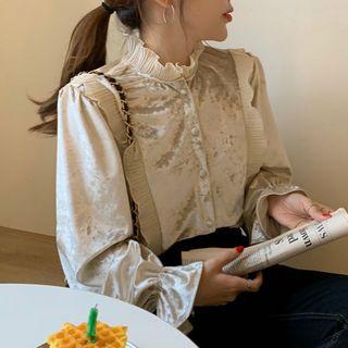 Frilled Trim Velvet Shirt