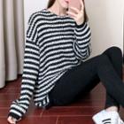 Drop Shoulder Striped Sweater As Shown In Figure - One Size