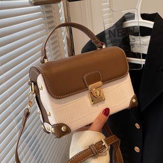 Two-tone Croc Grain Panel Faux Leather Crossbody Bag