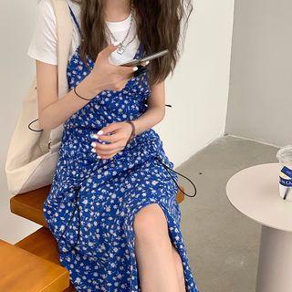 Plain Short-sleeve Slim-fit T-shirt / Floral Sleeveless Dress