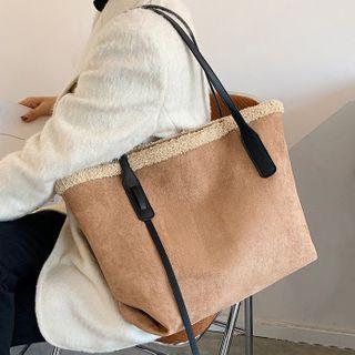 Faux Shearling Trim Tote Bag
