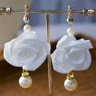 Wedding Rose Faux Pearl Dangle Earring 1 Pair - White - One Size