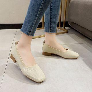 Knit Square-toe Block Heel Pumps