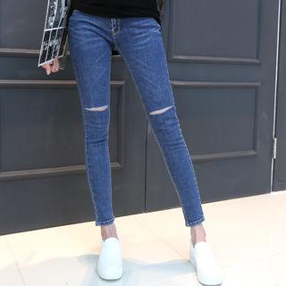 Slit-trim Cutout Skinny Jeans