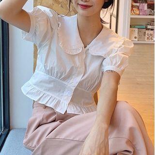 Balloon-sleeve Shirred Shirt