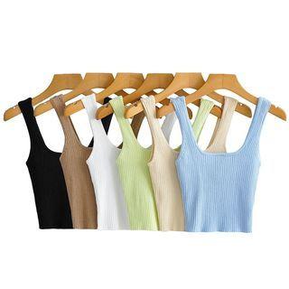 Scoop Neck Plain Knit Crop Tank Top