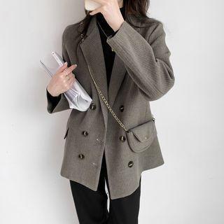 Set: Double-breasted Blazer + Chain Strap Crossbody Bag
