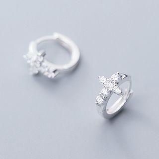 925 Sterling Silver Rhinestone Cross Earring 1 Pair - S925 Silver - As Shown In Figure - One Size