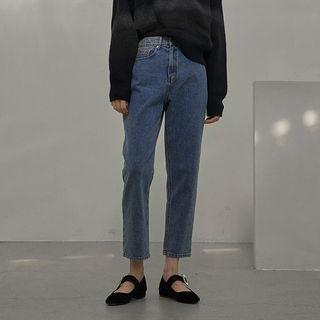 High Waist Loose Fit Washed Cropped Jeans