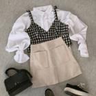 Plaid Camisole Top / High Waist A-line Skirt / Plain Shirt
