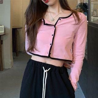 Long-sleeve Contrast Trim T-shirt / Wide-leg Pants