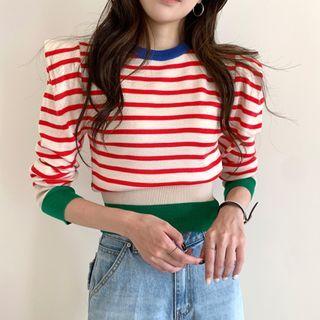 Round-neck Color Block Long-sleeve Sweater