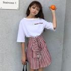 Elbow-sleeve Mock Two-piece T-shirt Dress