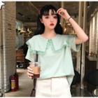 Short-sleeve Lace Trim Collared T-shirt
