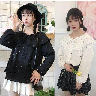 Dotted Long-sleeve Chiffon Top