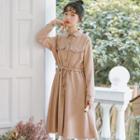 Drawstring-waist Corduroy Midi Shirtdress