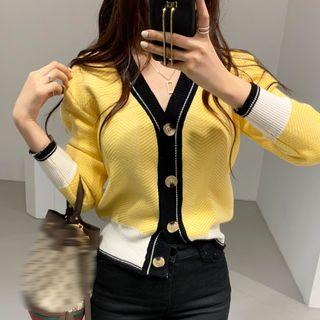 Contrast Trim Cardigan Yellow - One Size