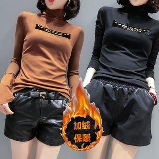 Turtleneck Applique Long-sleeve T-shirt