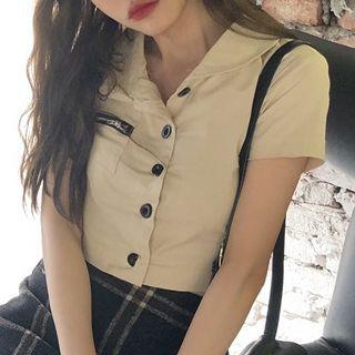 Button-up Short-sleeve Top Almond - One Size