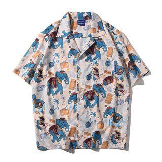 Elephant Print Short Sleeve Shirt