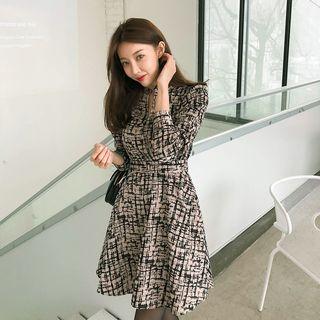 Mandarin-collar Pattern Flare Dress