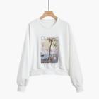 Palm Tree Embroidered Pullover Pullover - White - One Size