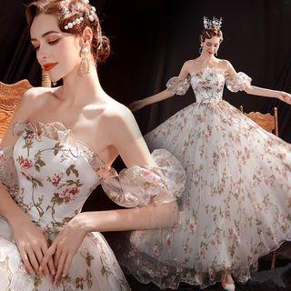 Flora Print Off-shoulder Evening Ball Gown