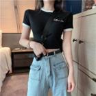 Short-sleeve Letter Embroidered Cropped Ringer T-shirt