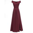 Short-sleeve Off Shoulder Slit A-line Maxi Dress